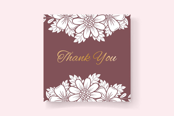 Thank you card template with flower outline decoration - Vector, Image