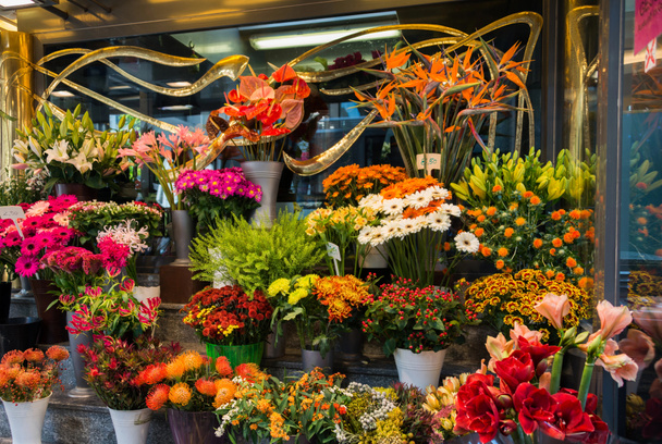 Street flower shop with colourful flowers - Photo, Image