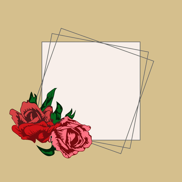 Tarjeta de felicitación con cuadro de texto marco y hermosas flores de jardín en flor - Foto, Imagen
