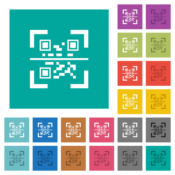 QR code scannen multi gekleurde platte pictogrammen op effen vierkante achtergronden. Inclusief witte en donkerdere icoon variaties voor zwevende of actieve effecten. - Vector, afbeelding