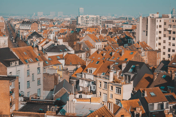 Beautiful view of the tiled red roofs of Brussels. Quiet residential area - Foto, imagen