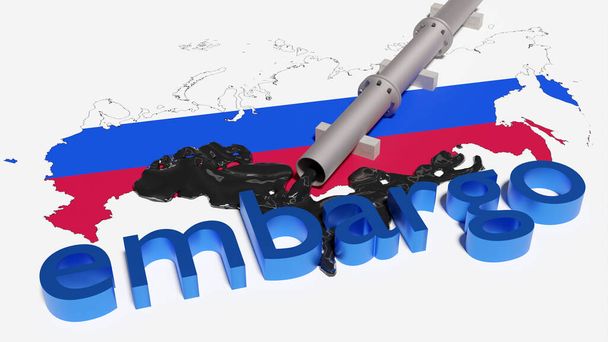3d ilustración de un embargo sobre el suministro de petróleo ruso. El concepto de dependencia del petróleo ruso. Sanciones contra Rusia. Renderizado 3D  - Foto, Imagen