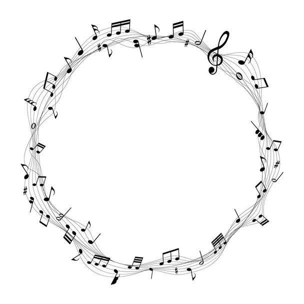 vector sheet music round frame - musical notes melody on white background - Vektor, kép