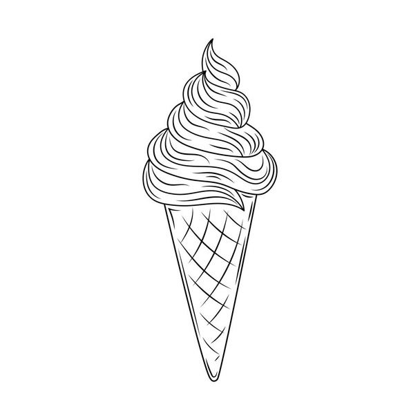 Beautiful vector hand drawn waffle cone with ice cream Illustration. Detailed retro style image. Vintage sketch element for labels, packaging and cards design. Modern background. - Vektori, kuva