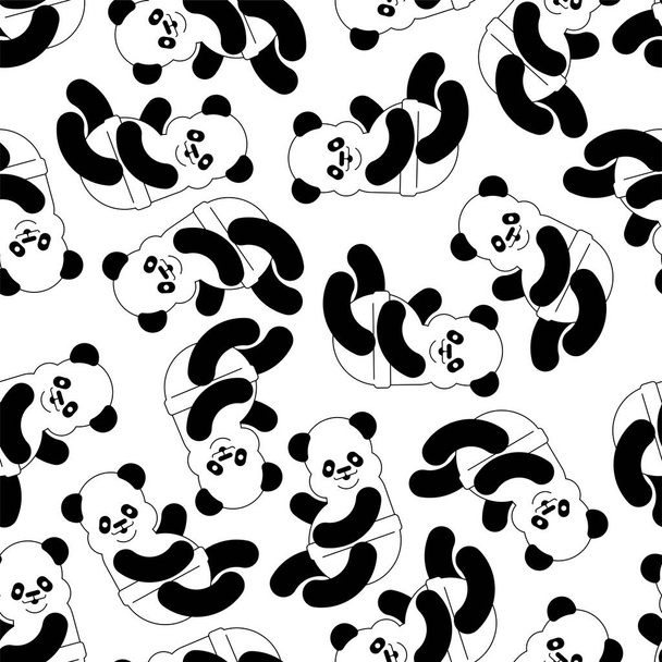 Little Panda pattern seamless. Chinese bear little kid background. beast small children texture. Vector ornament - Vector, afbeelding