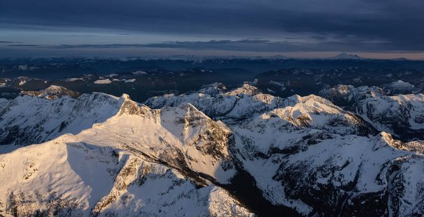 Aerial View of Canadian Rocky Mountain Landscape. Sunset. - Zdjęcie, obraz