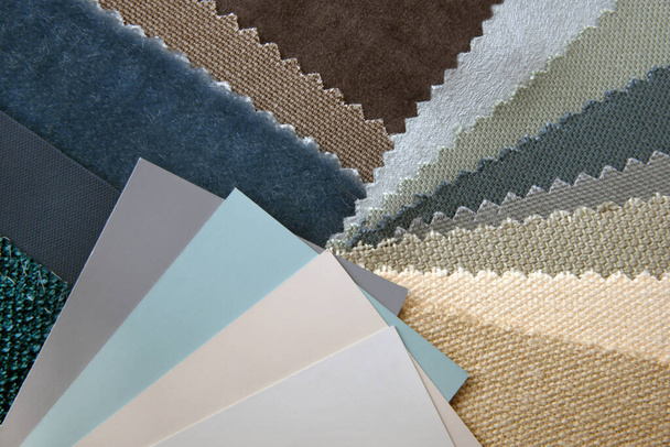 closeup of upholstery fabric palette choice for interior - Фото, зображення