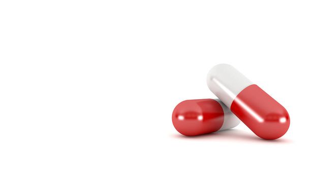 Capsula pillola rossa isolata su sfondo bianco, rendering 3d - Foto, immagini