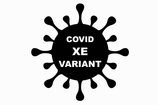XE. Nova variante do coronavírus SARS-CoV-2. Subvariante de Omicron. Design horizontal. Design de vírus e texto preto. Ilustração. - Foto, Imagem