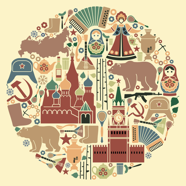 Russian icons in the form of a circle - Vector, Image