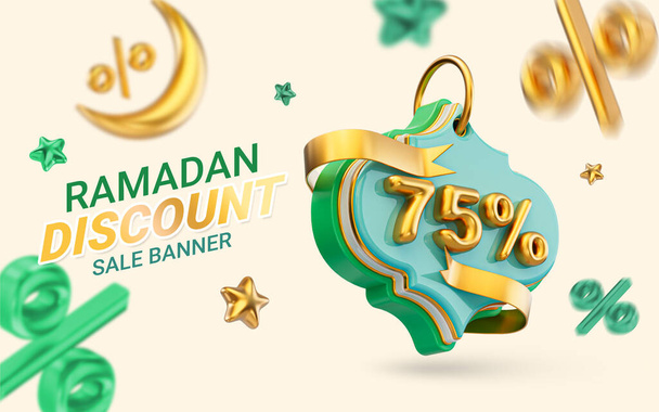 Ramadan ja iid iso tarjous 75 prosenttia alennus myynti juliste suunnittelu 3d renderöidä sosiaalisen bannerin - Valokuva, kuva