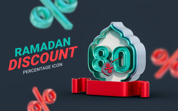 Ramadan and eid Mega sale 80 percent discount Special offer Promotion poster or banner 3d render - Photo, Image