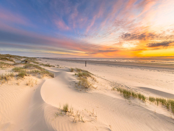 Strand und Dünen Holländische Küstenlandschaft von Wijk aan Zee über der Nordsee bei Sonnenuntergang, Niederlande - Foto, Bild
