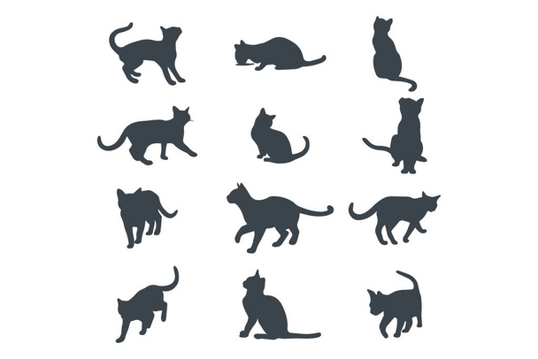 Cats in different poses vector silhouette stock illustration - Vector, Image