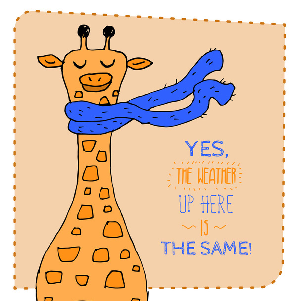 Giraffe in scarf hand drawn illustration. Vector illustration. - Вектор, зображення
