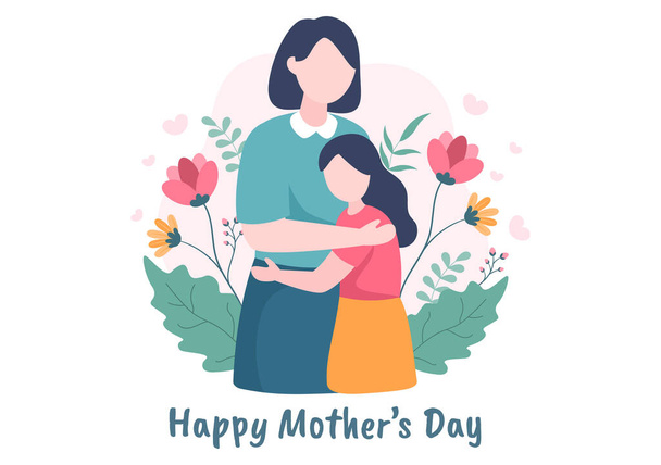 Happy Mother Day Flat Design Illustration. Mère tenant un bébé ou avec leurs enfants qui est commémoré le 22 décembre pour une carte de vœux ou une affiche - Vecteur, image