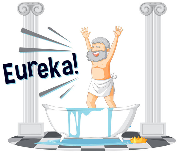 Ευτυχισμένος Αρχιμήδης στο μπάνιο εικονογράφηση κινουμένων σχεδίων - Διάνυσμα, εικόνα
