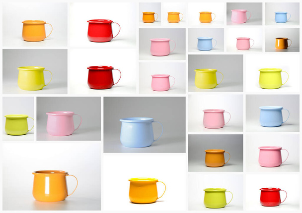Барвистий набір кольорових цинкових чашок або чашок
. - Фото, зображення