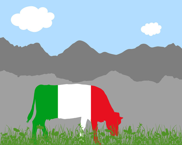 Lehmän alppi ja Italian lippu
 - Vektori, kuva