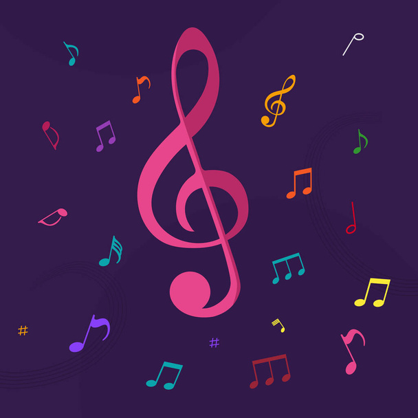 Music color notes purple background - Vector, afbeelding