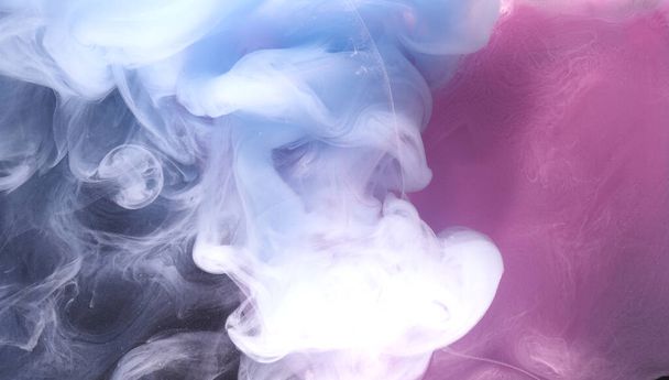 Lilac smoke on black ink background, colorful pink fog, abstract swirling touch ocean sea, azure acrylic pigment paint underwater - Fotoğraf, Görsel