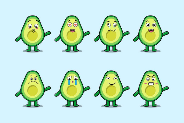 Set kawaii avocado cartoon character with different expressions of cartoon face vector illustrations - Διάνυσμα, εικόνα