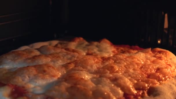 Ízletes finom olvadó pizza a sütőben hő közeli kilátás - Felvétel, videó