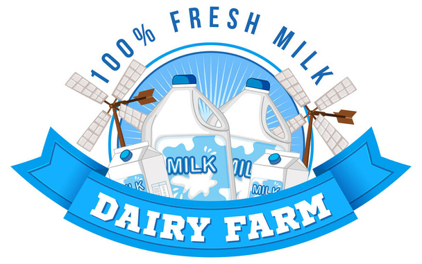 Tejgazdaság címke logó tejtermékekkel illusztráció - Vektor, kép