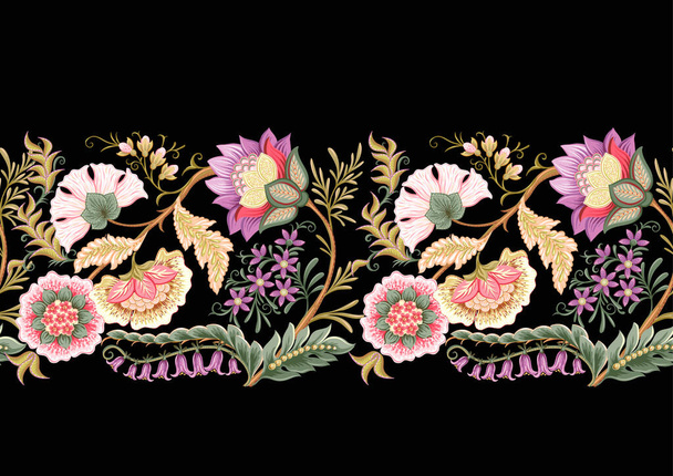 Fantasy flowers in retro, vintage, jacobean embroidery style.  - Vetor, Imagem