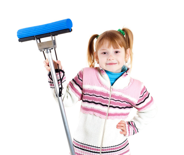 Girl with mop - Фото, изображение