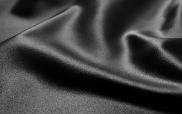 Υφή μαύρο σατέν, φόντο μετάξι - Φωτογραφία, εικόνα