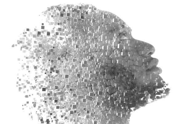 Countless particles combined with a portrait of young African American man - Foto, Imagem
