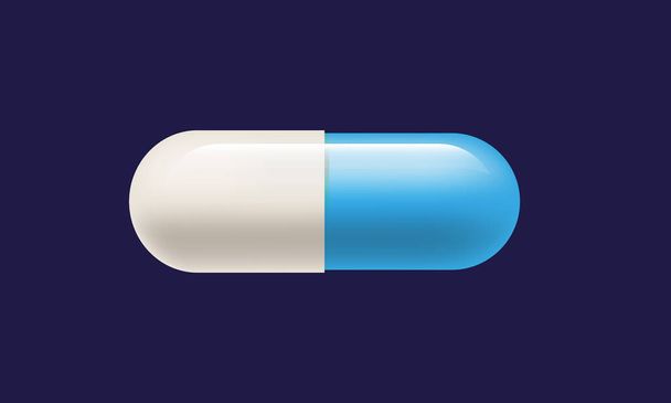 暗い青の背景に隔離された現実的な薬の丸薬や錠剤。ヘルスケアテンプレート。ベクターイラスト - ベクター画像