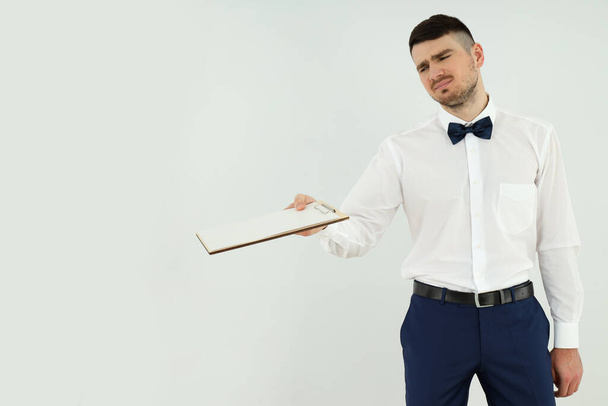 Concept of job with young man waiter, space for text - Fotoğraf, Görsel