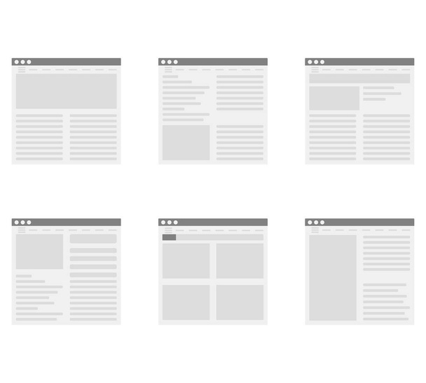 Página web simple ui y ux, ventana de diseño plano con noticias. Diseño ui y páginas de ventana de navegación wireframe. Ilustración vectorial - Vector, Imagen