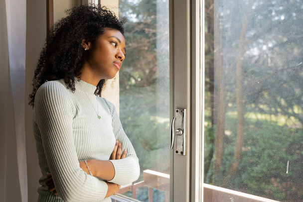 One black woman suffering depression at home - Foto, Bild