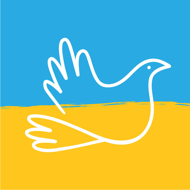 Symbol mírové lineární holubice na ukrajinské vlajce. Jedna čára. Vektorová ilustrace plochá - Vektor, obrázek