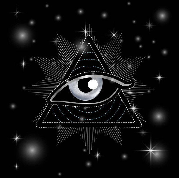 Todo ojo de la Providencia o la pirámide Illuminati símbolo masónico plata - Vector, Imagen