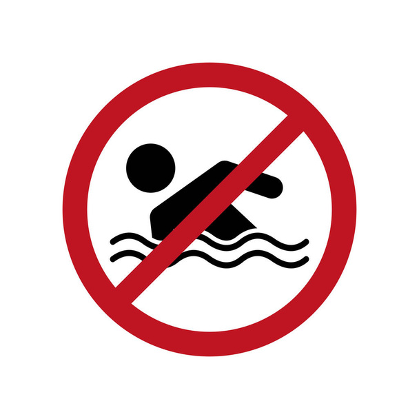 No hay señal de natación. No nades. no se permite la natación señal de advertencia prohibida sobre fondo blanco - Vector, imagen