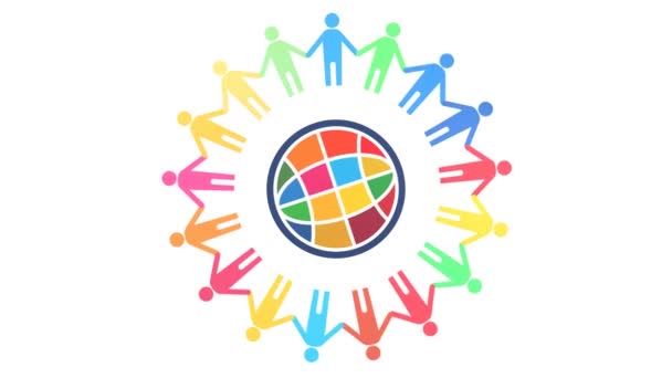 Animación de bucle del logotipo de People and Planet utilizando los 17 colores especificados por los ODS (fondo blanco) - Imágenes, Vídeo