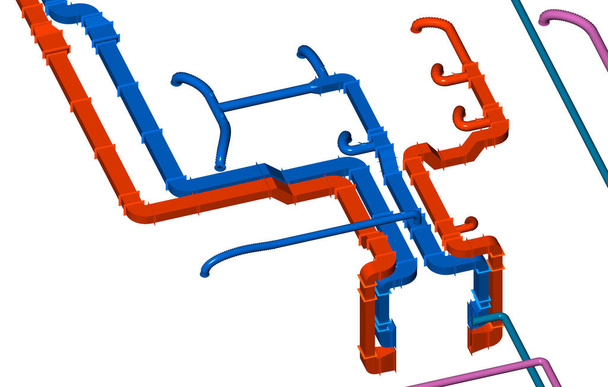 BIM konstrukce ventilačního systému 3D ilustrace. - Fotografie, Obrázek