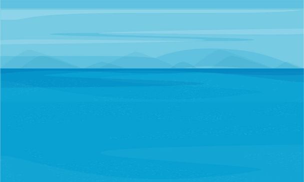 Tengerpart. Víz, horizont hegyek Vektor rajz Kék háttér - Vektor, kép