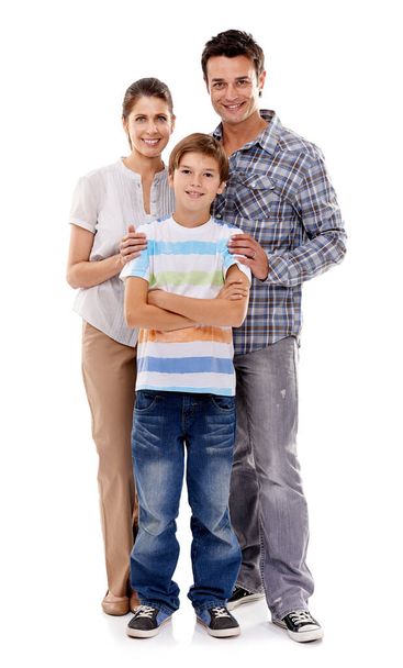 Hes so much like his dad. Studio portrait of a mother and father standing with their son. - Photo, image