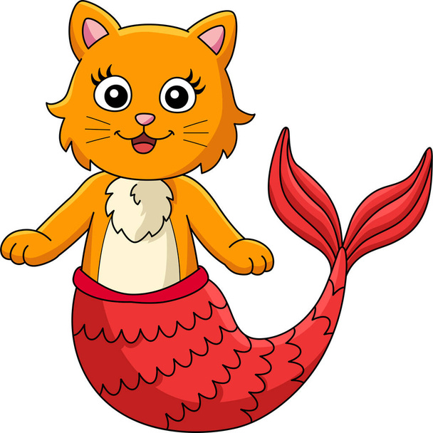 Cat Mermaid Cartoon Colored Clipart Illustration - Vektor, obrázek