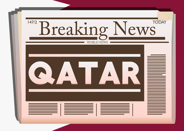 Katar 'ın manşet olduğu bir iş gazetesi. Vektör çizgi film illüstrasyonu. - Vektör, Görsel