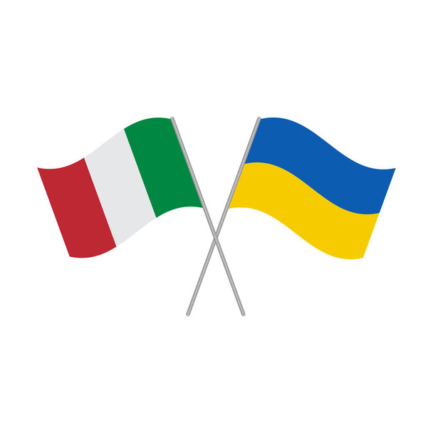 Ukraine and Italy crossed flags isolated on white background. Vector illustration - Вектор,изображение