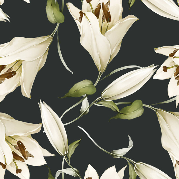 Бесшовный узор с лилиями в акварельном стиле - Фото, изображение
