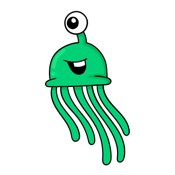 one eyed tentacled squid monster, vector illustration art. doodle icon image kawaii. - Vector, imagen