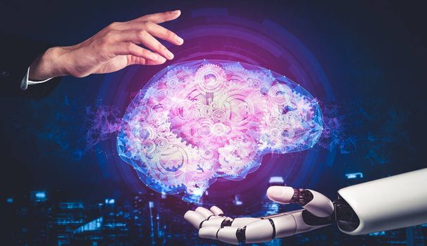 Будущий искусственный интеллект и машинное обучение для робота-дроида ИИ или киборга - Фото, изображение
