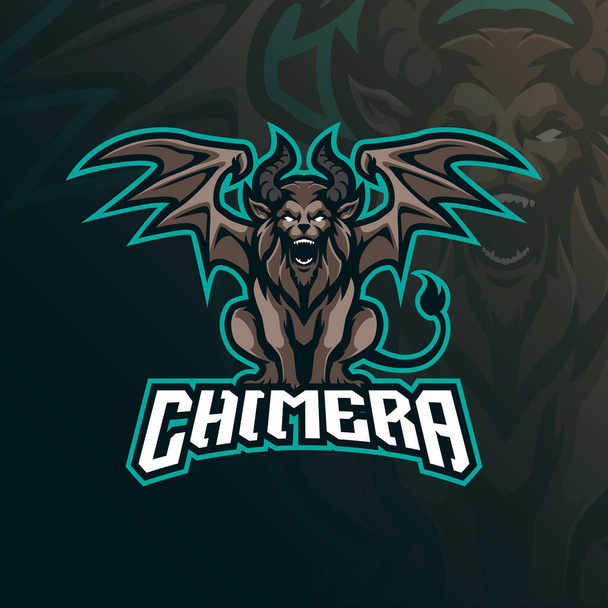 Diseño del logotipo de la mascota de Chimera con un moderno estilo de concepto de ilustración para la impresión de insignias, emblemas y camisetas. Ilustración de quimera enojada para el equipo deportivo y deportivo. - Vector, imagen